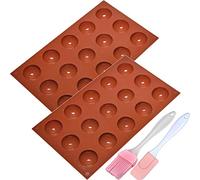 WDong Lot de 2 moules en silicone à 15 cavités en forme de demisphère, 2 moules antiadhésifs pour la fabrication de chocolat, gelée, pudding, souris en forme de dôme, sans BPA avec brosse et pelle