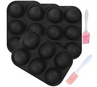 WDong Lot de 4 moules en silicone à 6 cavités en forme de demi-sphère, pour la fabrication de chocolat, gâteau, gelée, pudding, mousse en forme de dôme, sans BPA avec brosse et pelle (noir, lot de 4)