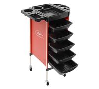 WDRENTOOL Chariot de coiffure, pliable, avec 5 tiroirs, pour coiffeur, coiffure, salon de beauté (rouge)