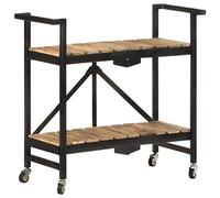 WDSAYREH Chariot de cuisine 87 x 36 x 81 cm en bois massif de mangue | Pliable, 2 compartiments, cadre en acier revêtu par pulvérisation, roues flexibles, design rustique