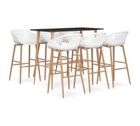 WDSAYREH Ensemble de bar 7 pièces noir et blanc, table de comptoir avec 4 | Plateau de table en MDF, pieds métalliques aspect bois, chaises en polypropylène avec dossier en maille