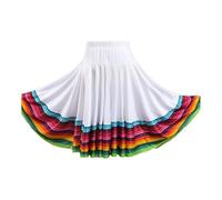 WDSBZNB Gonna a Ruota Intera Jupe de Danse for Femmes, Jupe Longue colorée espagnole, Grande balançoire, Costume de Spectacle de Danse Folklorique Mexicaine(White 55cm,XL)