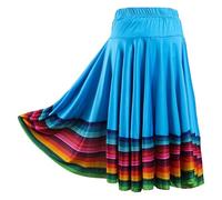 WDSBZNB Gonna a Ruota Intera Jupe de Danse for Femmes, Jupe Longue colorée espagnole, Grande balançoire, Costume de Spectacle de Danse Folklorique Mexicaine(Sky Blue 55cm,4XL)