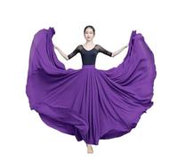 WDSBZNB Gonna a Ruota Intera Jupe de Danse lyrique for Femmes, Double Couche, en Mousseline de Soie, Taille élastique, Grande Jupe Longue for Les Festivals de Danse(Purple,XL)