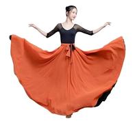 WDSBZNB Gonna a Ruota Intera Jupe Longue trapèze en Mousseline de Soie à Deux côtés for Femme, Couleur contrastée, 8 m, Printemps et été(Black Orange,S)