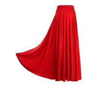 WDSBZNB Gonna a Ruota Intera Jupe trapèze Unie for Femme, Jupe Longue de Danse de Salon, Taille Haute, Ceinture élastique, Volants, Costume de Performance(Red,XL)