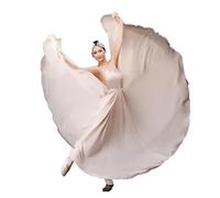 WDSBZNB Jupe De BalançOire éLéGante Jupes d'entraînement de Danse Classique for Femmes, Grande Jupe Longue d'entraînement Artistique, Costumes de Danse for Adultes(Beige,360 Degree 90cm)