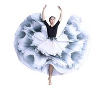 WDSBZNB Jupe De BalançOire éLéGante Robe de Danse Classique for Femmes, Jupes Modernes à Grande balançoire, Costume de Danse de Performance à 360/720 degrés(White,540 Swing_L)