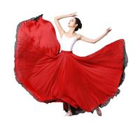 WDSBZNB Jupe De BalançOire éLéGante Robe d'entraînement de Danse Ethnique Classique, Jupe Longue de Performance, Double Couche, Taille élastique, Grande Jupe trapèze(Red Black1,Skirt Length 85cm)