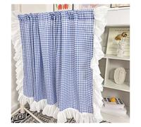 WDSBZNB Rideaux de Fenêtre À Volants Rideaux Courts à Carreaux Roses en Dentelle Douce, Style Rural, Bleu/Orange/Vert, Volants, Demi-Tissu for Cuisine(Blue,W140 X H220 CM)