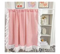 WDSBZNB Rideaux de Fenêtre À Volants Rideaux Courts à Carreaux Roses en Dentelle Douce, Style Rural, Bleu/Orange/Vert, Volants, Demi-Tissu for Cuisine(Pink,W140 X H100 CM)