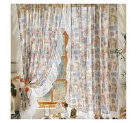 WDSBZNB Rideaux de Fenêtre À Volants Rideaux Semi-occultants imprimés à Volants Floraux français, Tissu en Coton et Lin, for Salon, Filtration de la lumière Respirante(W160xH240CM)