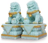 WDSOPK A Pair of Jade Lion Sculpture Desk Home Living Room Entrance Wine Cabinet Office Statues Lucky Decoration Crafts(20X14X30Cm)