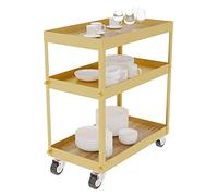 WDSOPK Bar Serving Cart for Hotel Business Restaurant, Solid Wood Rolling Kitchen Cart with 3 Tier Storage Shelves,Metal Frame Wine Glass Storage Bar Carts with Lockable Caster