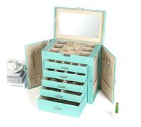 WDSOPK Boîtes À Bijoux pour Femmes Et Filles, Boîte À Bijoux en PU De Princesse, Boîte De Rangement À Cinq Niveaux, Boîte À Bijoux Organisatrice De Bijoux.(C-27X16X28Cm)