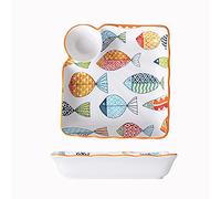 WDSOPK Ceramic Cutlery Set Suitable for Hotel/Home,Colorful Fish Dinner Plate,Rice Bowl Noodle Bowl Baking Dish Plate Dumpling Plate Square Tray Soup Plates(3)