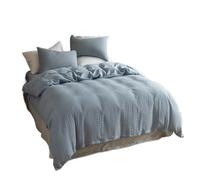 WDSOPK Ensemble De Draps Et Housse De Couette pour Lit Double,Gaufré,4 Pièces,Pur Coton,Coton Lavé 100%,Housse De Couette,Drap-Housse 3 Pièces,Ensemb(Bleu - 1,2 M)