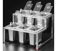 WDSOPK Étagère à épices en acier inoxydable 304 à 2 rangées, couvercle à rabat transparent, support de rangement pour buffet avec cuillère pour boîte à ingrédients commerciaux (A/35,1 x 36,1 x 25,9 cm