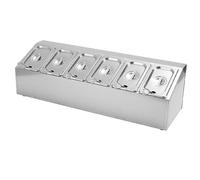 WDSOPK Étagère à épices, support de rangement de confiture en acier inoxydable, support incliné avec couvercles et cuillères pour la maison et les cuisines commerciales (70 x 23 x 20 cm)
