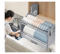 WDSOPK Étagère Coulissante pour Placard De Cuisine Mural,Égouttoir À Vaisselle À 2 Niveaux en Acier Inoxydable 304,Panier De Rangement pour Meuble Café Ou(Gris - (L X P X H) 41,4 X 24 X 54,5 Cm)