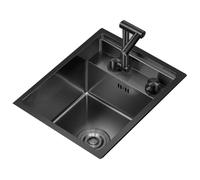 WDSOPK Évier De Cuisine Compact en Acier Inoxydable À Une Cuve Encastrée avec Couvercle Et Robinet Pliable(Noir-30 * 45 * 23Cm)