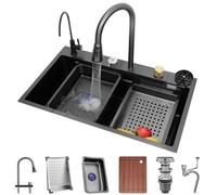 WDSOPK Évier De Cuisine Haut De Gamme À Une Cuve en Acier Inoxydable avec Robinet Cascade Extractible À 360° Et Ensemble D'Accessoires Complet(A-80X45X22Cm)