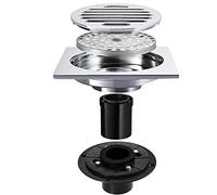 WDSOPK Floor Drain 4 inch Square Floor Drain, Brass Shower Floor Drain with Removable Strainers and Cover Grid Grate, Bathroom Floor Drain with Flange for Kitchen Balcony Garage
