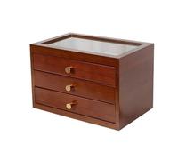 WDSOPK Grande Boîte À Bijoux en Bois - Organisateur À Plusieurs Niveaux pour Boucles d'oreilles, Pendentifs Et Accessoires - Tiroir Spacieux avec Compartiments pour Un(Brun - 3 Couches)