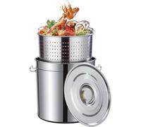 WDSOPK Heavy-Duty Stainless Steel Seafood Boil Pot with Strainer & Lid - Ideal for Crab, Lobster, Shrimp Cooking - Perfect for Outdoor Gatherings & Parties(35 * 35Cm/33.6L)