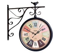 WDSOPK Horloge Murale Double Face À Suspendre, Style Antique, en Métal Rétro Fer Forgé, pour Décoration Extérieure, Bureau, Maison, Cuisine, Chambre.