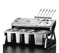 WDSOPK Lot de 10 supports de cuisine en acier inoxydable avec couvercles, cuillères, étagère à épices inclinée à 2 rangées pour buffet pour confiture de fruits (AD/50 x 37 x 27 cm)