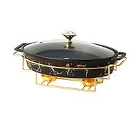 WDSOPK Marmite Ovale en Céramique avec Support Intégré Et Bougeoir, Idéale pour La Cuisson Lente Et Le Séchage des Soupes. Noir.(Noir-A)