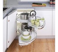 WDSOPK Organisateur Coulissant d'angle pour Placard De Cuisine,2 Niveaux,Plateau Pivotant,Étagère Carrousel À Fermeture Amortie,pour Placards De 800 À 90(800Mm Ouvert À Gauche)