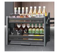 WDSOPK Organisateur De Placard Rabattable À 2 Niveaux,Étagère Coulissante pour Placards Hauts,Panier De Rangement en Alliage D'Aluminium,Étagère À Épices(Gris - (L X L X H) 60,5 X 28 X 54 Cm)