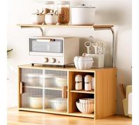 WDSOPK Organiseur de rangement en bambou avec compartiments pour comptoir de cuisine, support de micro-ondes, garde-manger, étagère à épices - Étagère utilitaire pour la maison et le salon (naturel)