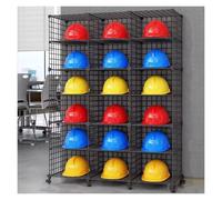 WDSOPK Porte-casque de sécurité portable, chariot de rangement réglable pour feu et chapeaux durs, support autoportant à 32 grilles en métal noir robuste, design empilable (noir, 18 compartiments)