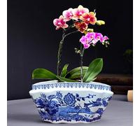 WDSOPK Pot De Fleurs Ovale en Céramique Bleue Et Blanche - Vase Floral Vintage pour Plantes D'Intérieur, Fleurs Et Succulentes - Bol Décoratif en Porcelaine Chinoise É(Non Perforé)