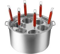 WDSOPK Stainless Steel Pasta Cooker Set with Strainer Basket - Multi-Pot Cooking Tool for Noodles, Dumplings, and Pasta - Ideal for Home Kitchen and Restaurant Use(6 Holes)