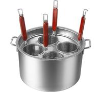 WDSOPK Stainless Steel Pasta Cooker Set with Strainer Basket - Multi-Pot Cooking Tool for Noodles, Dumplings, and Pasta - Ideal for Home Kitchen and Restaurant Use(4 Holes)