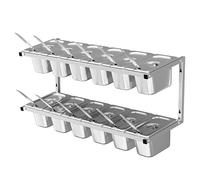 WDSOPK Station de garniture pour pizza, double couche en acier inoxydable avec cuillère, plateaux à compartiments, station de préparation des aliments pour sauces, fruits, cuisine, restaurant (argentb