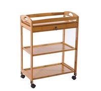 WDSOPK Trolleys,Multifunction Trolley,Portable Recycling Vehicles,Serving with Drawer and Fence 3 Tier Bar Wine Storage Cart,Bamboo Kitchen Island,Natural Color(Natural Color)