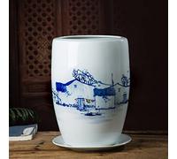 WDSOPK Vase À Fleurs en Porcelaine Bleue Et Blanche À Motif De Lotus Ancien, Style Oriental, Vase Bouteille Chinois, Pot De Fleurs en Céramique Peint À La Main À La Pi(H)