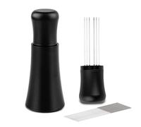 WDT Outil, Outils de Distribution d'Espresso, Agitateur de Café Expresso à 10 Aiguilles de 0,3 mm, Manche en Bois Naturel avec Support (Noir mat)