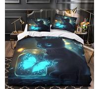 WDVBAIIOE Adorable Chaton Noir 3D Imprimé Housse de Couette Microfibre éclair dissimulé féerie Magique Drap de Couette 2 taies hypoallergénique Enfants Adolescents Super King（260x220cm）