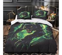 WDVBAIIOE panthère Noire 3D Imprimé Housse de Couette Microfibre éclair caché bête Fantastique Drap de Couette 2 taies Lavable Machine garçons Enfants Super King（260x220cm）