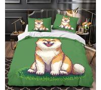 WDVBAIIOE Pixel Mignon de Chien 3D Imprimé Drap de Couette 3 pièces Microfibre Entretien Facile Shiba Inu Charmant Housse de Couette 2 taies Anti-Tache déco Famille Super King（260x220cm）