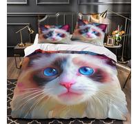 WDVBAIIOE Portrait de Chat 3D Imprimé Housse de Couette 3 pièces Microfibre Anti-Tache Peinture numérique Artistique Drap de Couette 2 taies résistante garçons Filles Double（200x200cm）