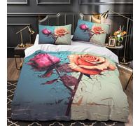 WDVBAIIOE Rose brisée 3D Imprimé Drap de Couette Microfibre éclair dissimulé Illustration numérique Housse de Couette 2 taies inaltérable déco Chambre ado Single (135x200cm)