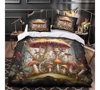 WDVBAIIOE scène de Champignons Fantastique 3D Imprimé Drap de Couette Microfibre Anti-Tache Forêt Magique Housse de Couette 2 taies éclair pour Filles Enfants Single（140x200cm）