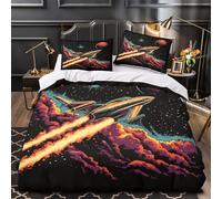 WDVBAIIOE vol Spatial 3D Imprimé Drap de Couette 3 pièces Microfibre Respirant Science-Fiction rétro Housse de Couette 2 taies inaltérable déco Chambre Enfant Super King（260x220cm）